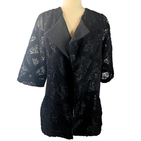 LUCKY BRAND Black Mixed Material Embroidered Mesh Open Cardigan Size S - Picture 2 of 16